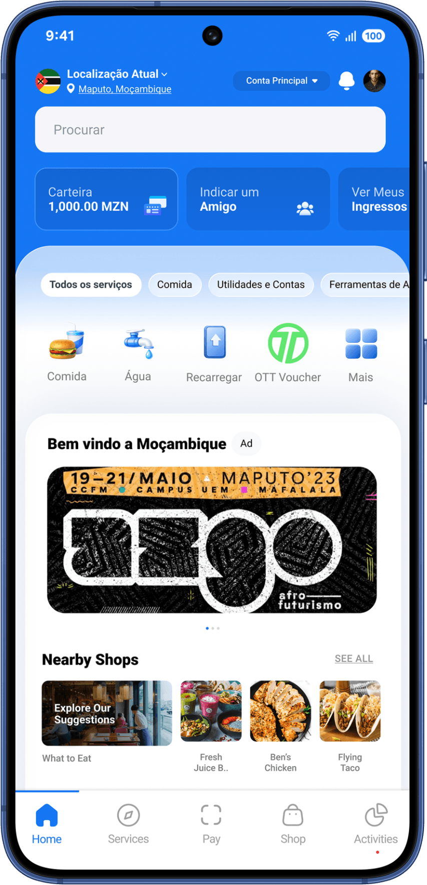 Ecrã inicial da carteira VOLET no telemóvel