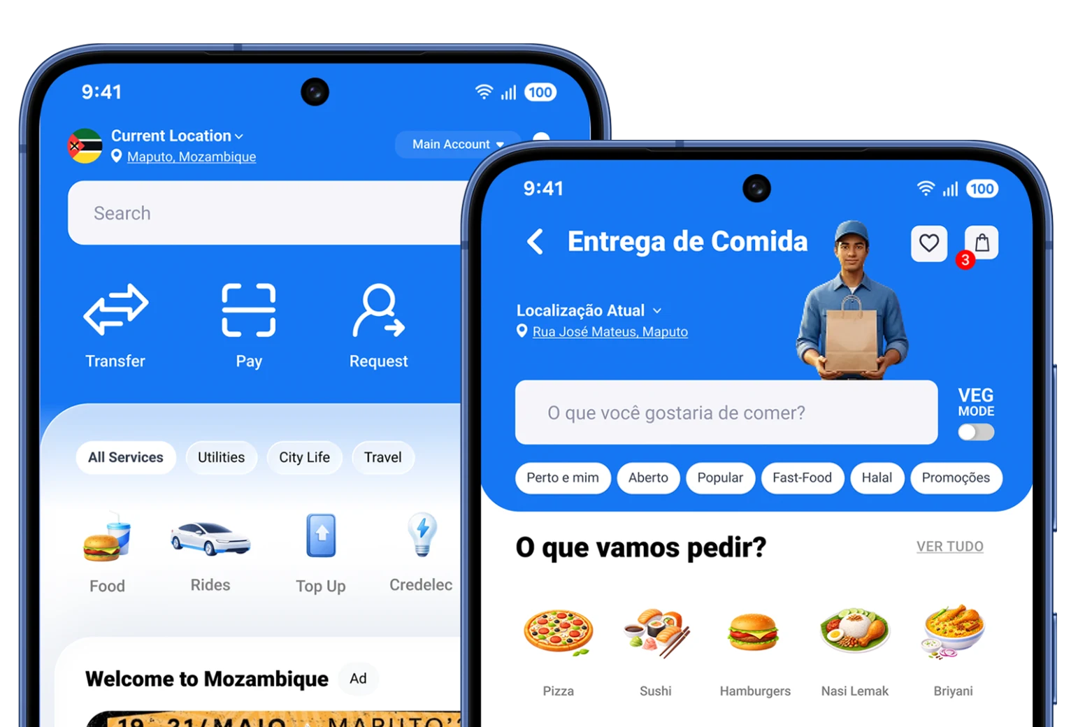 Ecrãs da app VOLET em dois smartphones